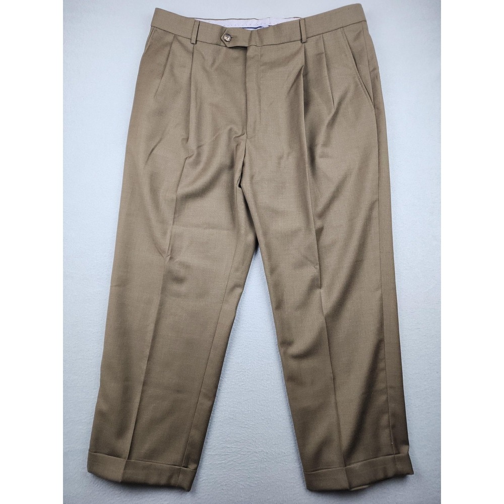 Beecroft & Bull Pants Mens 38 Brown Super 120s Wool Pleated Cuffed Comfort EZE - Picture 1 of 11
